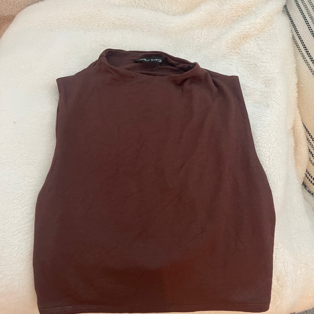 Naked Wardrobe Women's Brown Sleeveless Top, Open Back